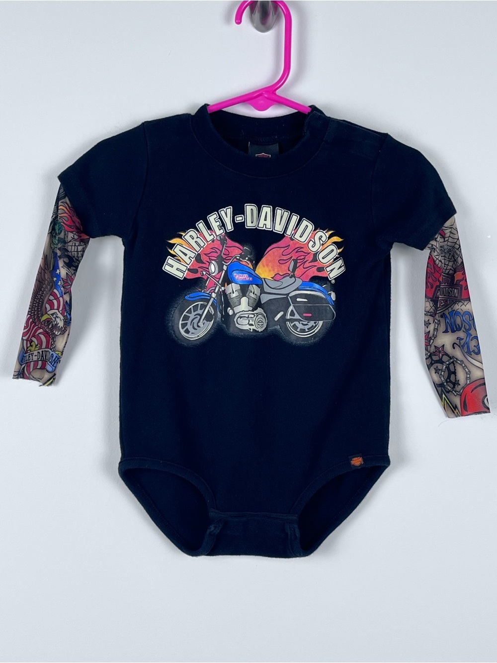 Harley Davidson Infant Boys One Piece Creeper with Tattoo Sleeves Size 18M Biker